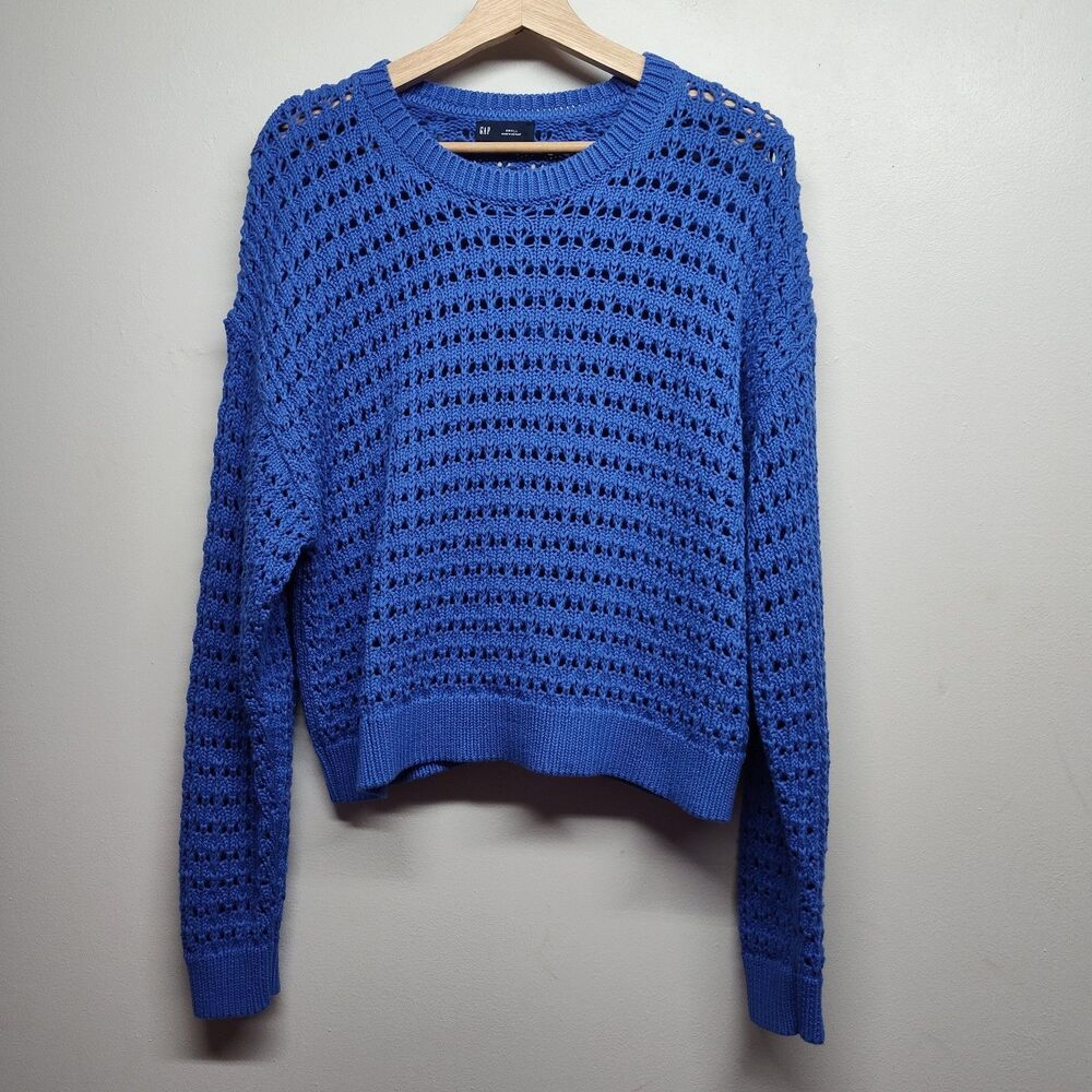 Gap Crochet Sweater Women Small Blue Open Kint Bohemian Spring Beachy Festival